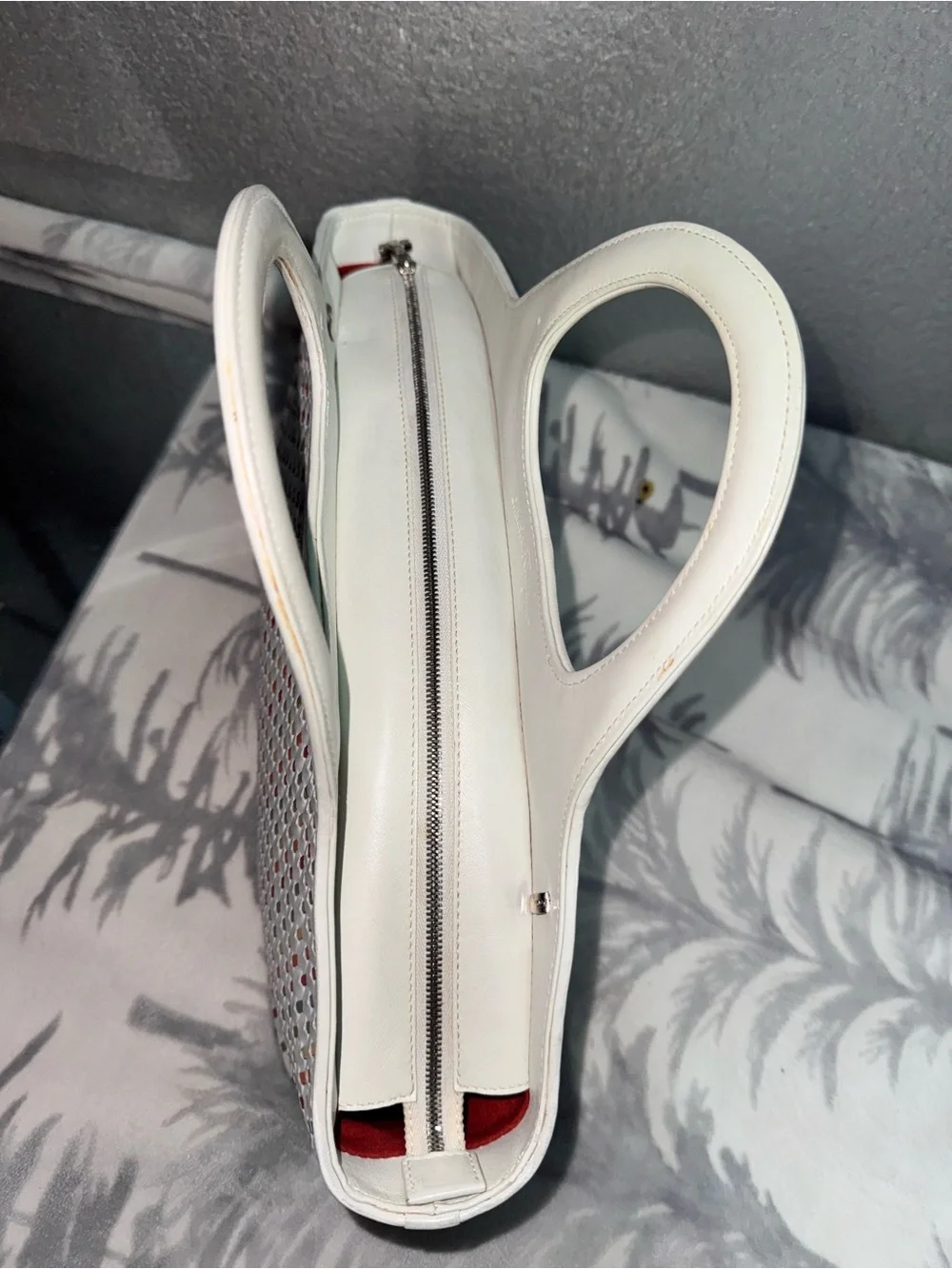 Salvatore Ferragamo White Tote with Multicolor Perforated Accents